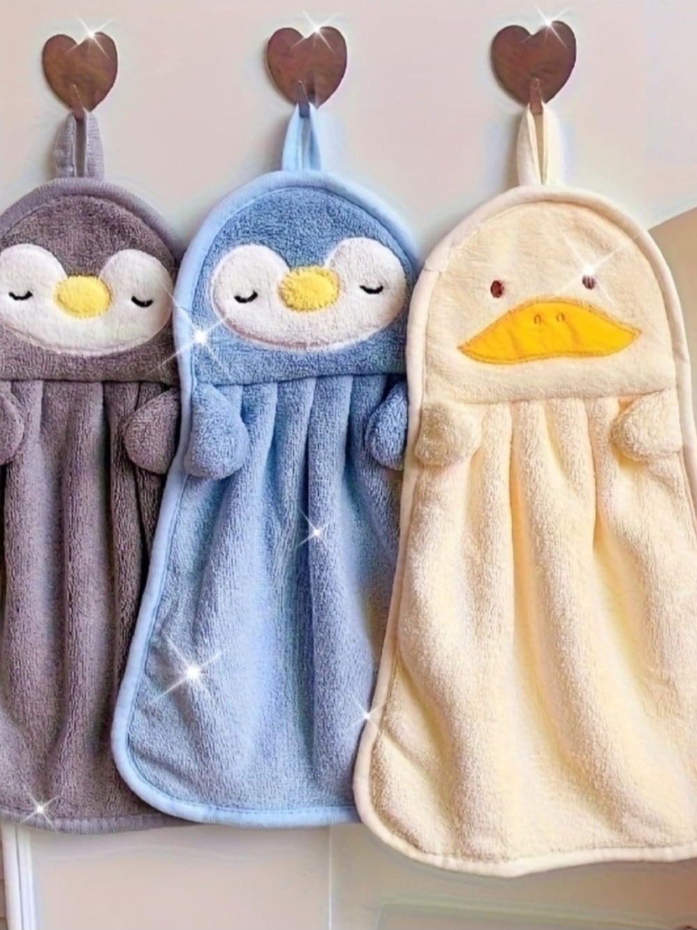 Kids Plush Animal Hand Towel - Blue Penguin Design Set Of Three